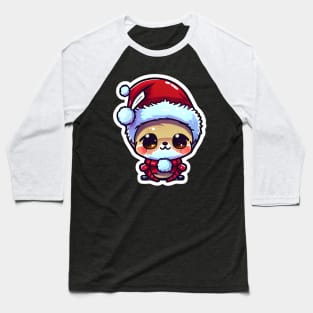 Chibi Kawaii Cute Adorable Winter Design Penguin Wearing Red Santa Claus Hat Baseball T-Shirt